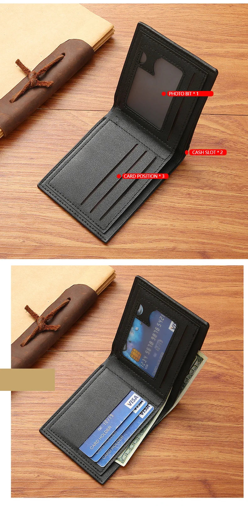 Men Short Bifold Faux Leather Masculina Billetera Credit ID Card Holder Wallet Billfold Purse Clutch Solid Hombre Business Slim