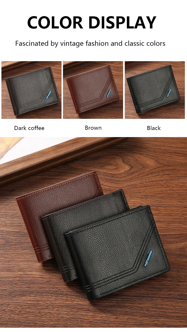 Men Short Bifold Faux Leather Masculina Billetera Credit ID Card Holder Wallet Billfold Purse Clutch Solid Hombre Business Slim